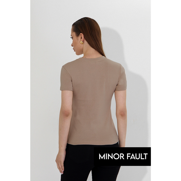 (Minor Fault) Brown Ribbed Fitted Tshirt | Montivo Pakistan