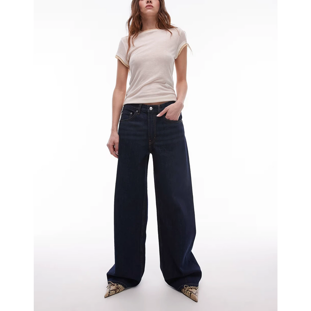 Dark Blue Rinse Wash Wide Leg Jeans | Montivo Pakistan