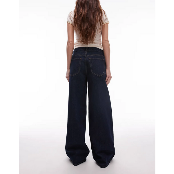 Dark Blue Rinse Wash Wide Leg Jeans