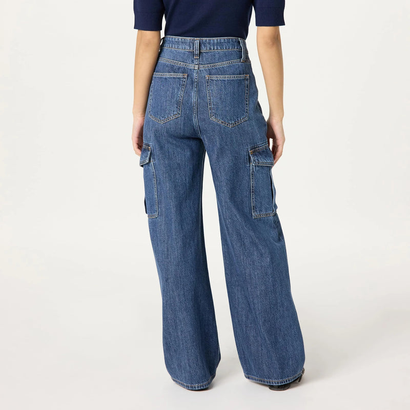 Dark Blue Wide Leg Cargo Jeans | Montivo Pakistan
