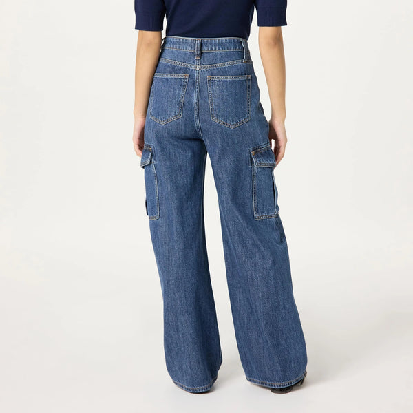 Dark Blue Wide Leg Cargo Jeans | Montivo Pakistan