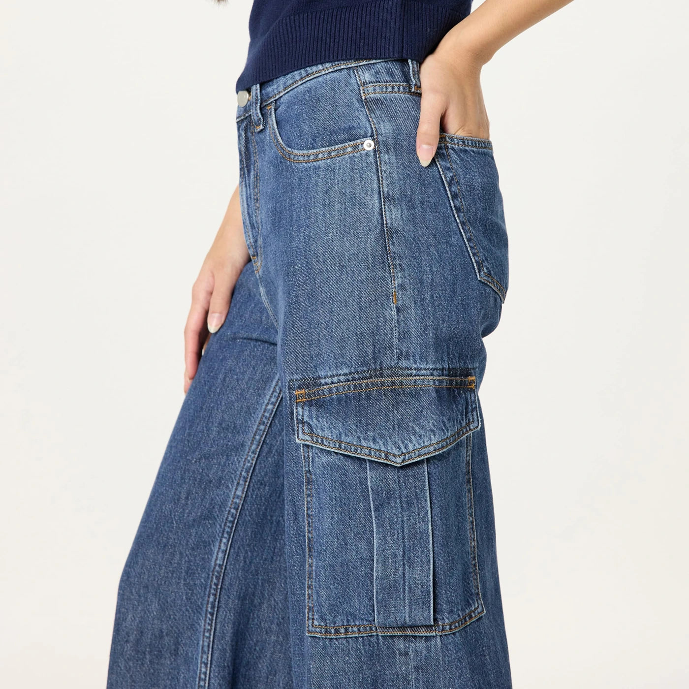 Dark Blue Wide Leg Cargo Jeans | Montivo Pakistan