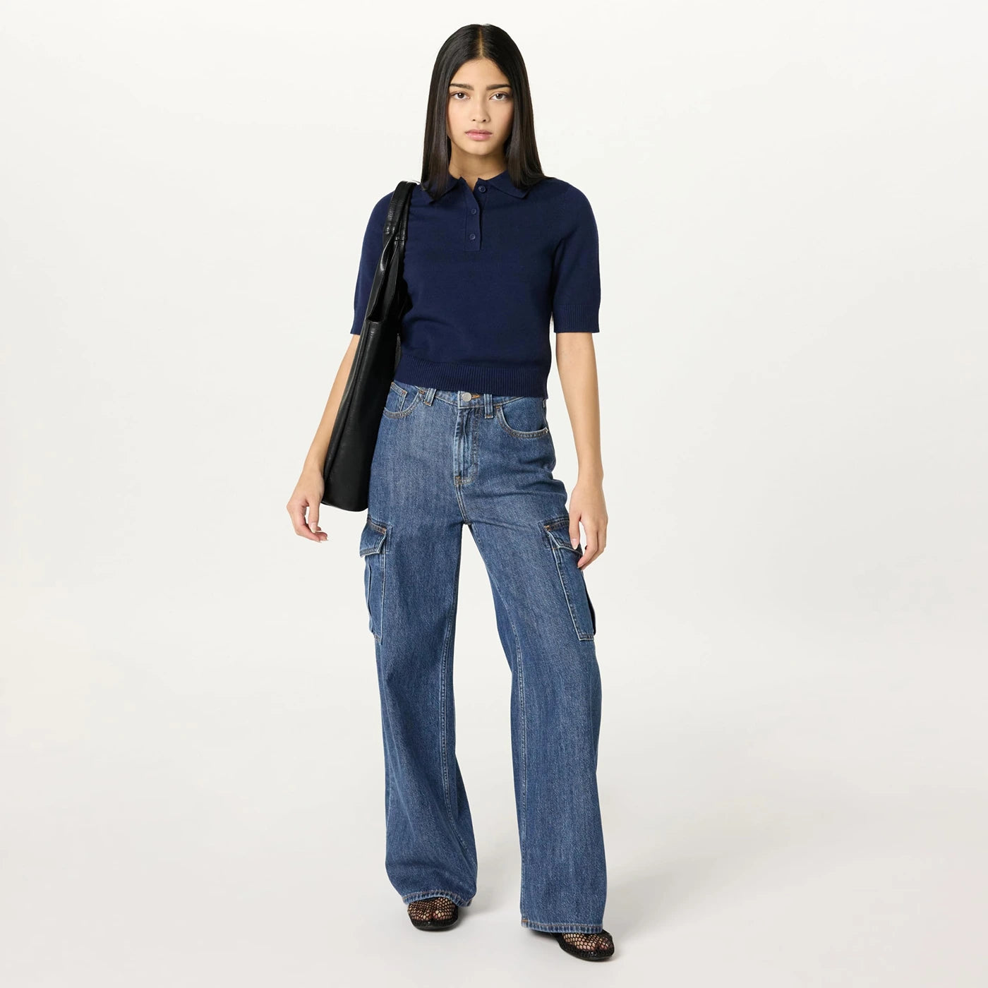 Dark Blue Wide Leg Cargo Jeans | Montivo Pakistan