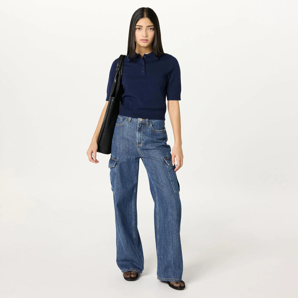 Dark Blue Wide Leg Cargo Jeans | Montivo Pakistan