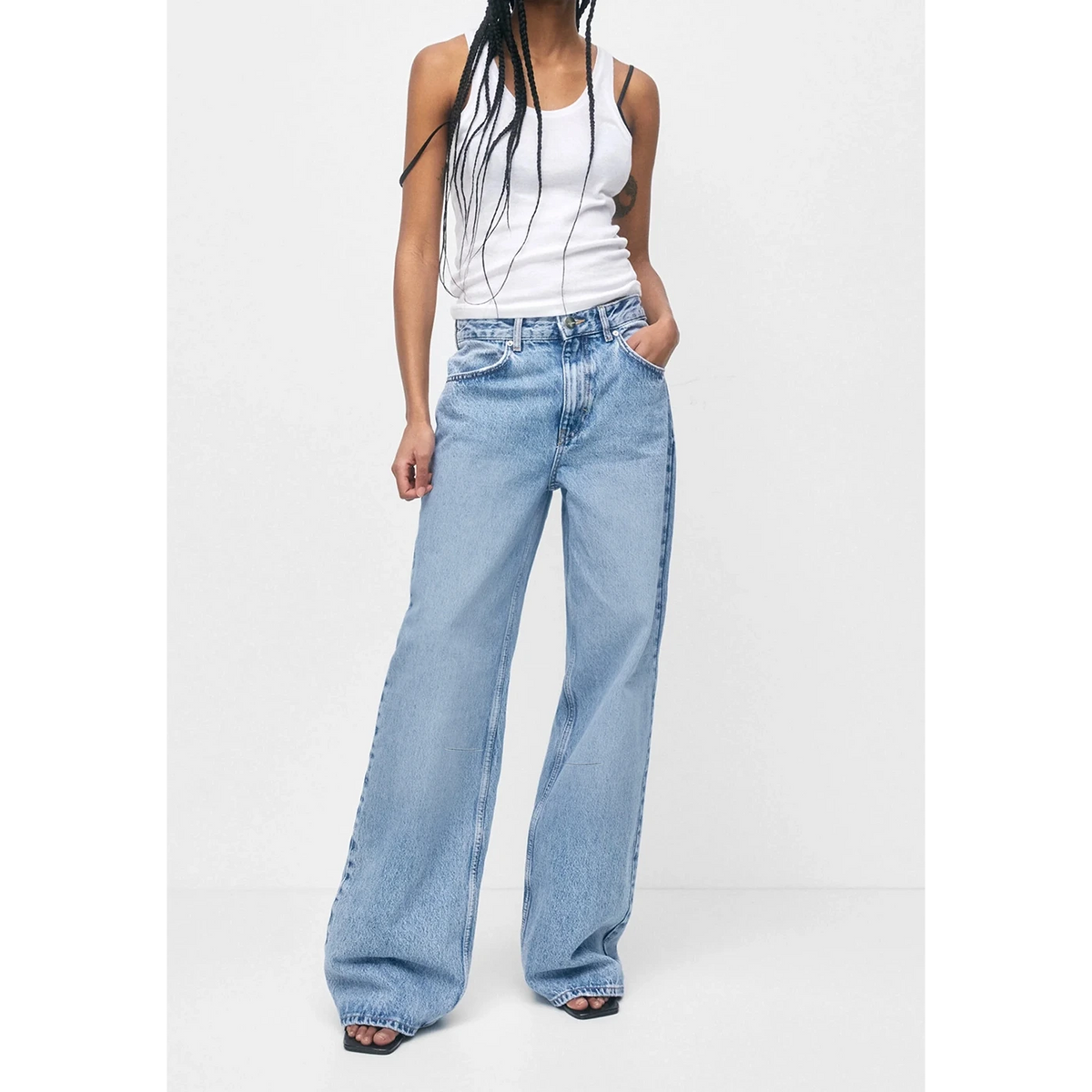 Light Blue Acid Wash Wide Leg Jeans | Montivo Pakistan