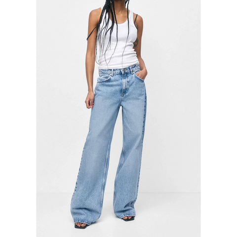 Light Blue Acid Wash Wide Leg Jeans | Montivo Pakistan