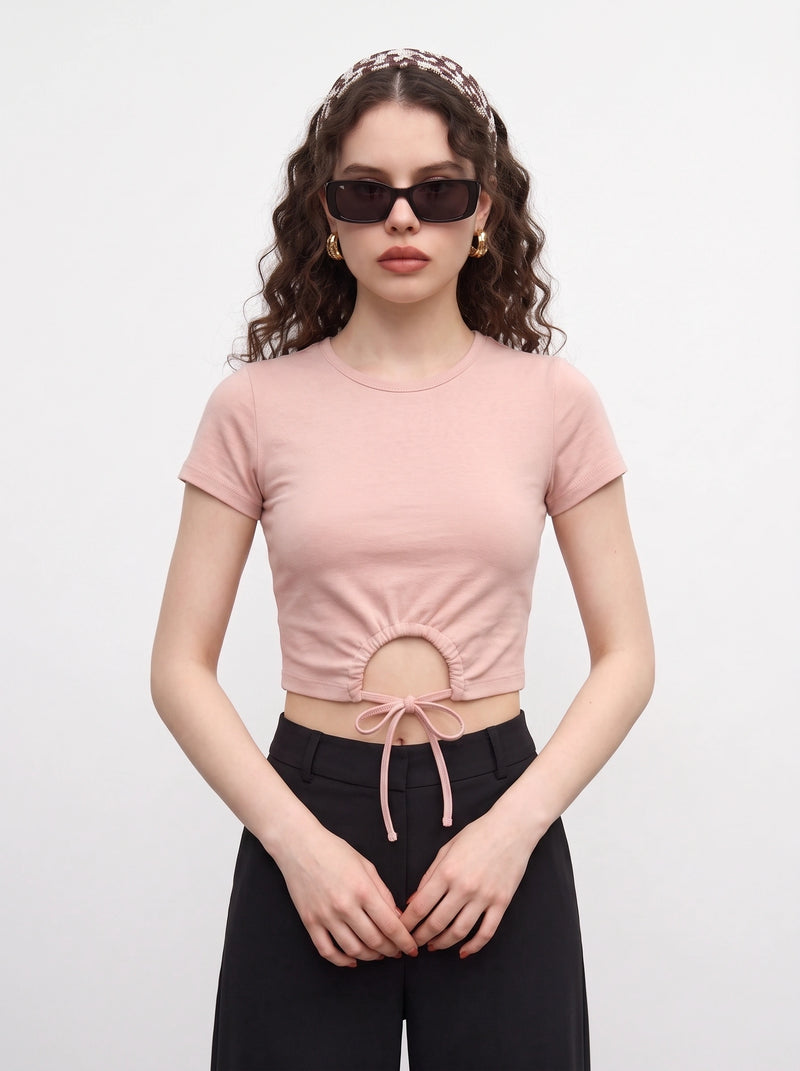 Pink Tie Knot Crop Jersey Top | Montivo Pakistan