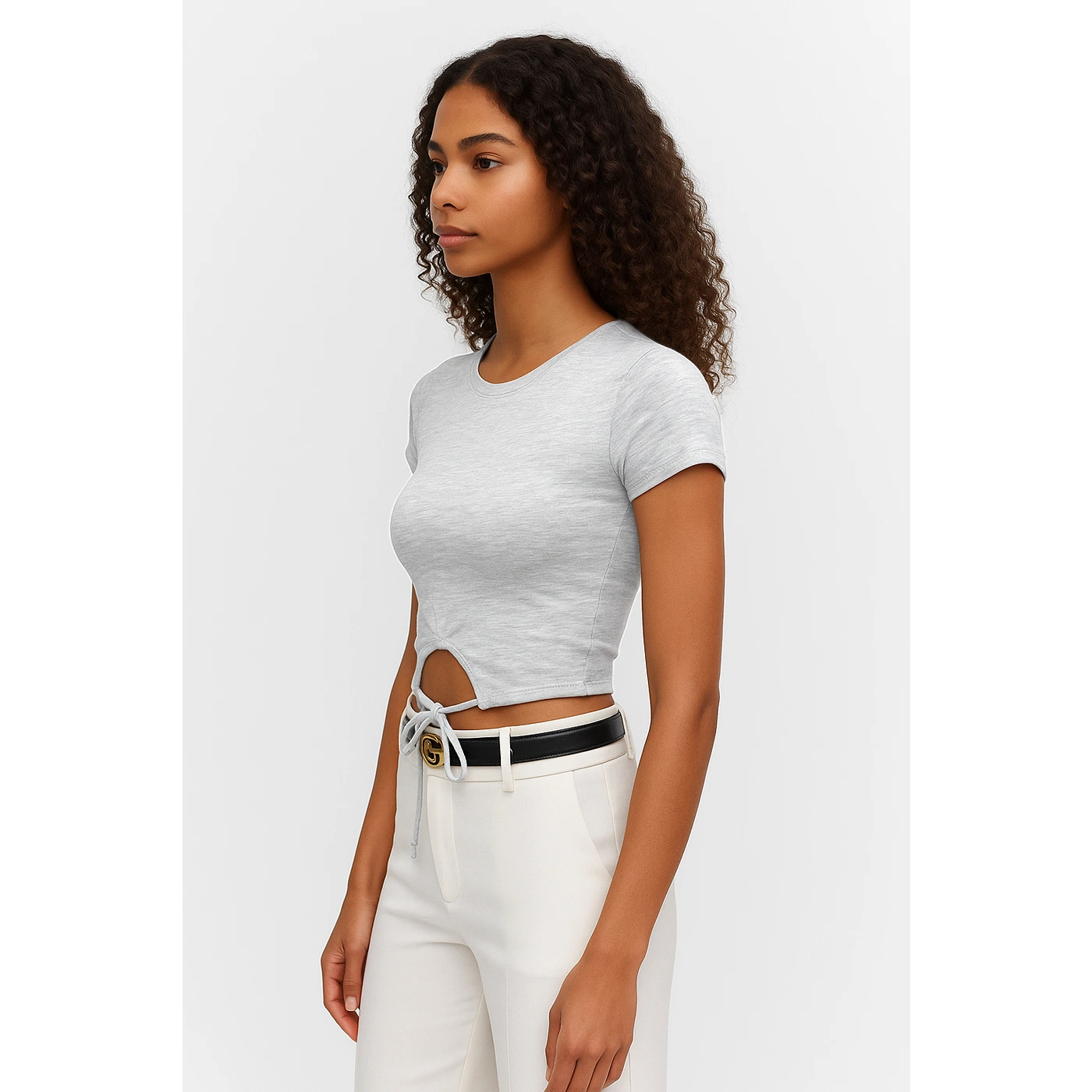 Grey Tie Knot Crop Jersey Top | Montivo Pakistan