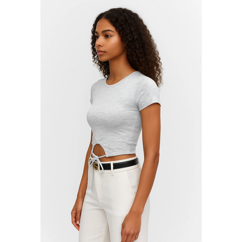 Grey Tie Knot Crop Jersey Top | Montivo Pakistan