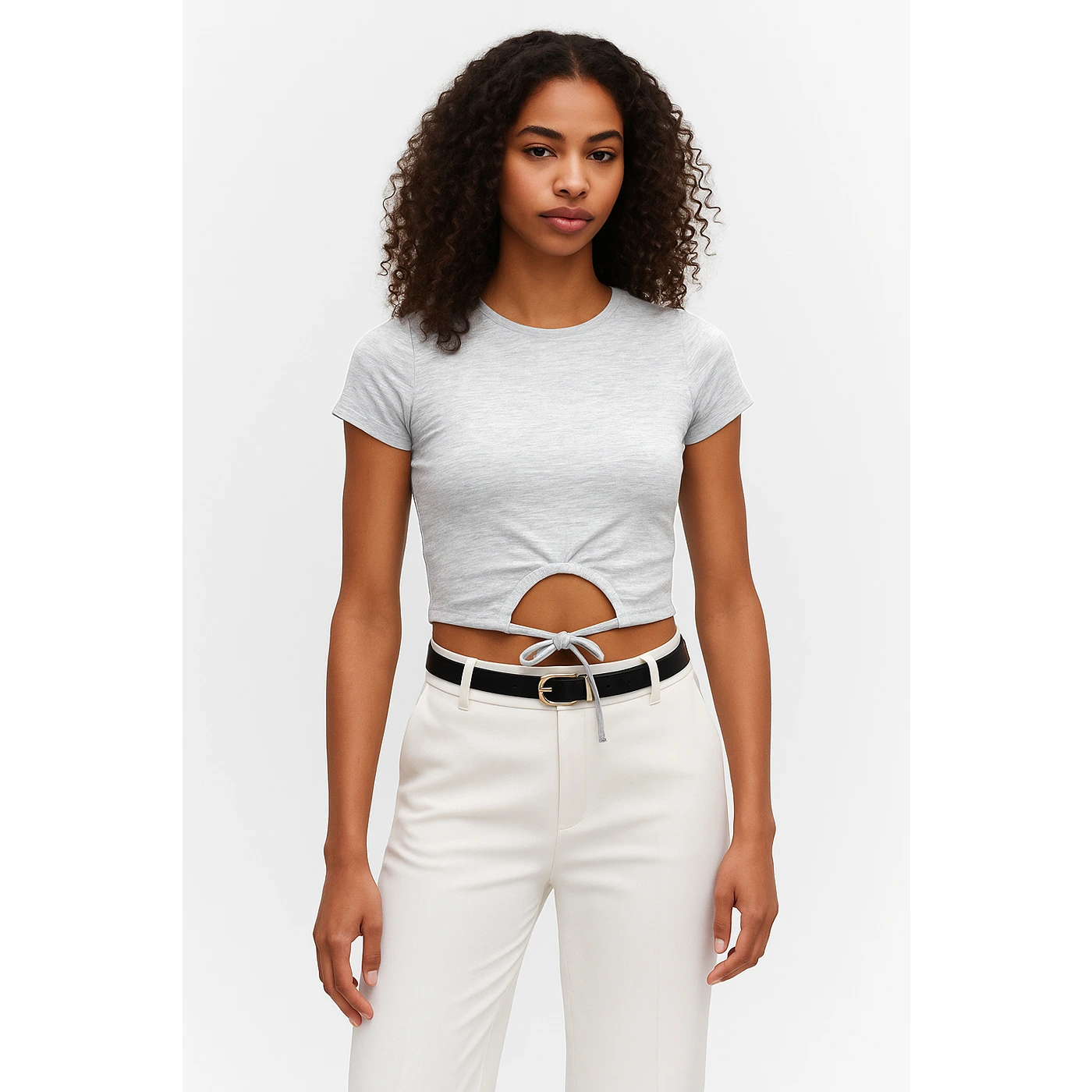 Grey Tie Knot Crop Jersey Top | Montivo Pakistan