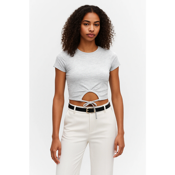 Grey Tie Knot Crop Jersey Top | Montivo Pakistan