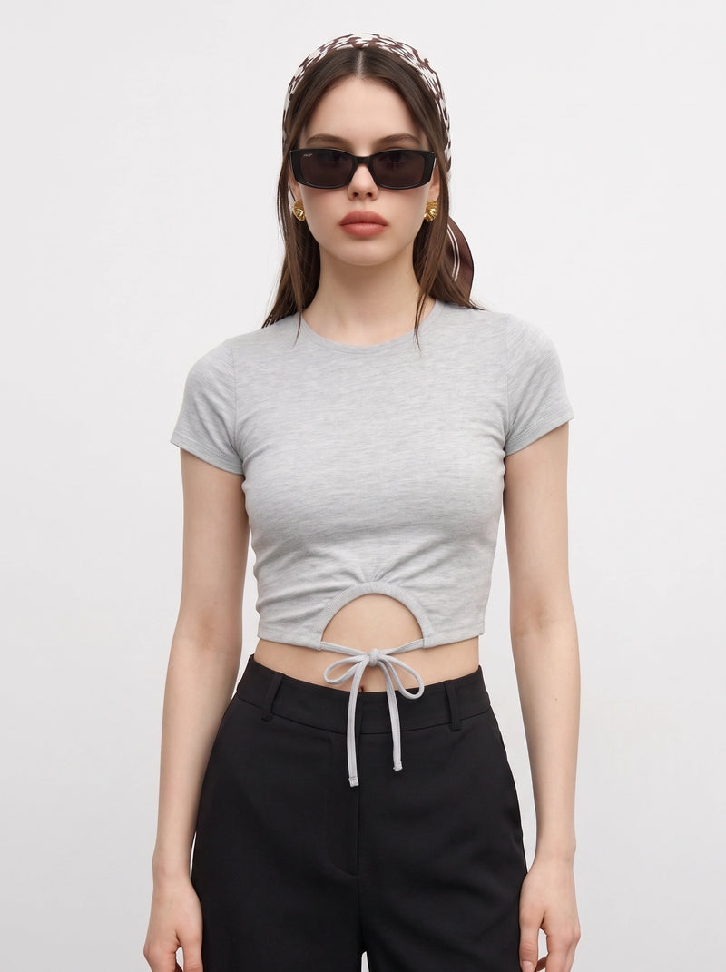 Grey Tie Knot Crop Jersey Top | Montivo Pakistan