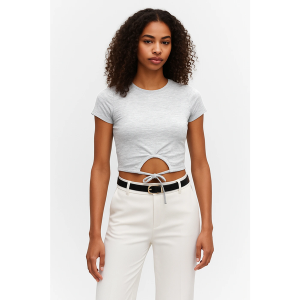 Grey Tie Knot Crop Jersey Top | Montivo Pakistan