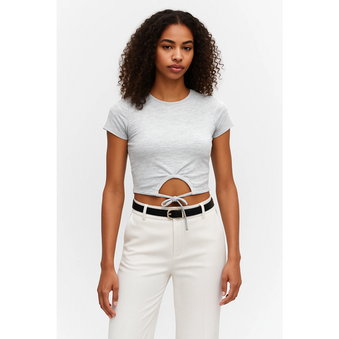 Grey Tie Knot Crop Jersey Top | Montivo Pakistan