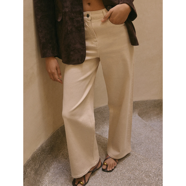 Beige-White Wide Leg Jeans | Montivo Pakistan