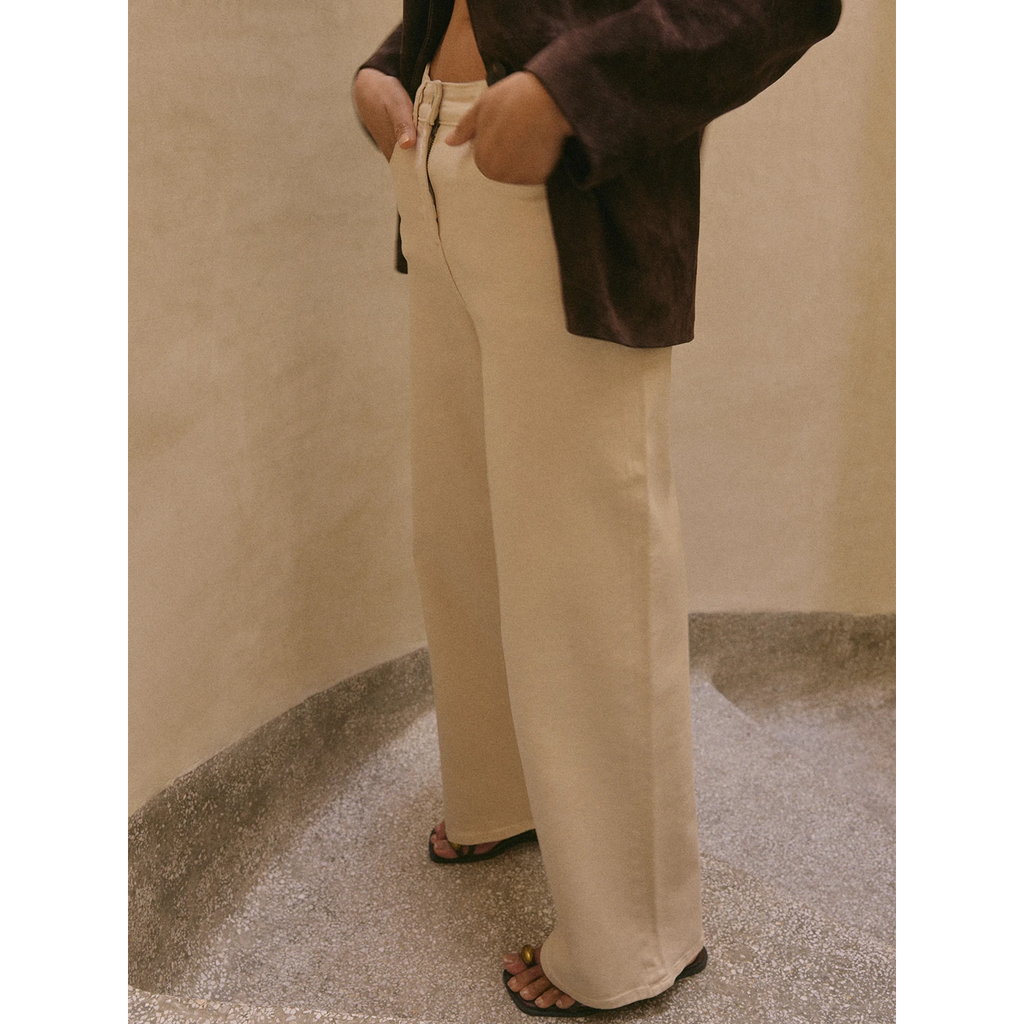 Beige-White Wide Leg Jeans | Montivo Pakistan