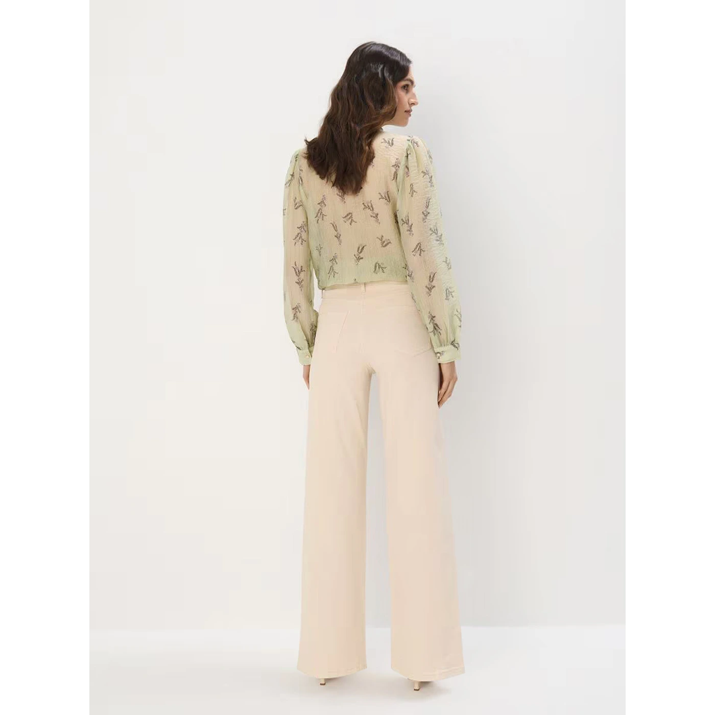 Beige-White Wide Leg Jeans | Montivo Pakistan
