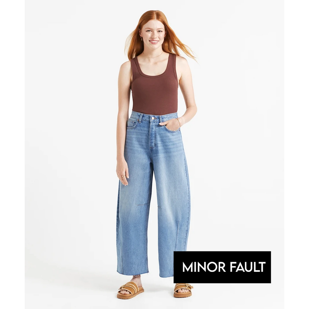 (Minor Fault) Light Blue Mid Rise Barrel Leg Jeans | Montivo Pakistan