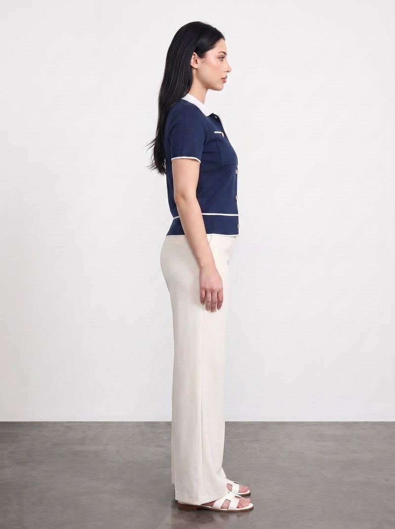 Navy Short-Sleeves Contrast Trim Shirt | Montivo Pakistan