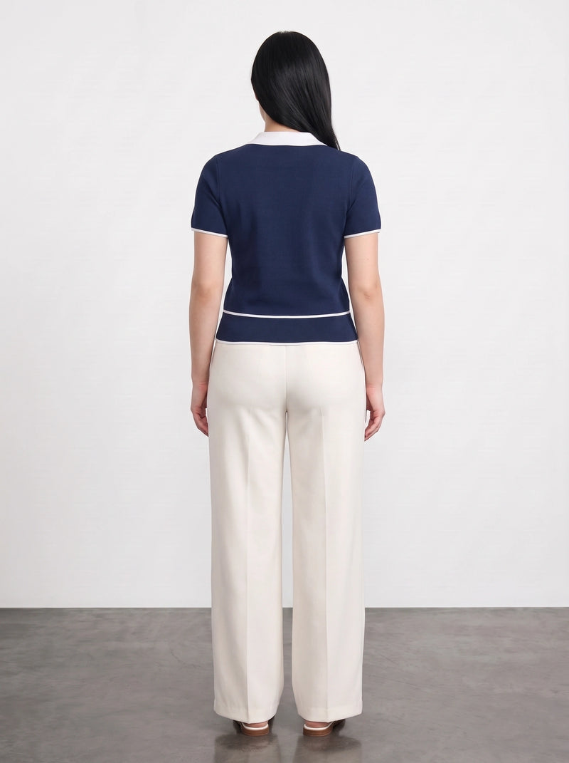 Navy Short-Sleeves Contrast Trim Shirt | Montivo Pakistan