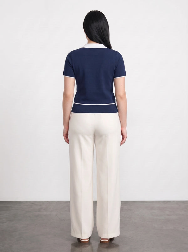 Navy Short-Sleeves Contrast Trim Shirt | Montivo Pakistan