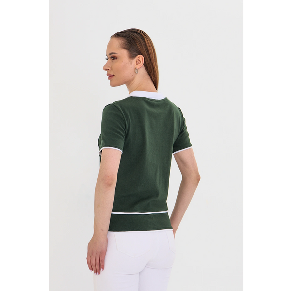 Green Short-Sleeves Contrast Trim Shirt | Montivo Pakistan