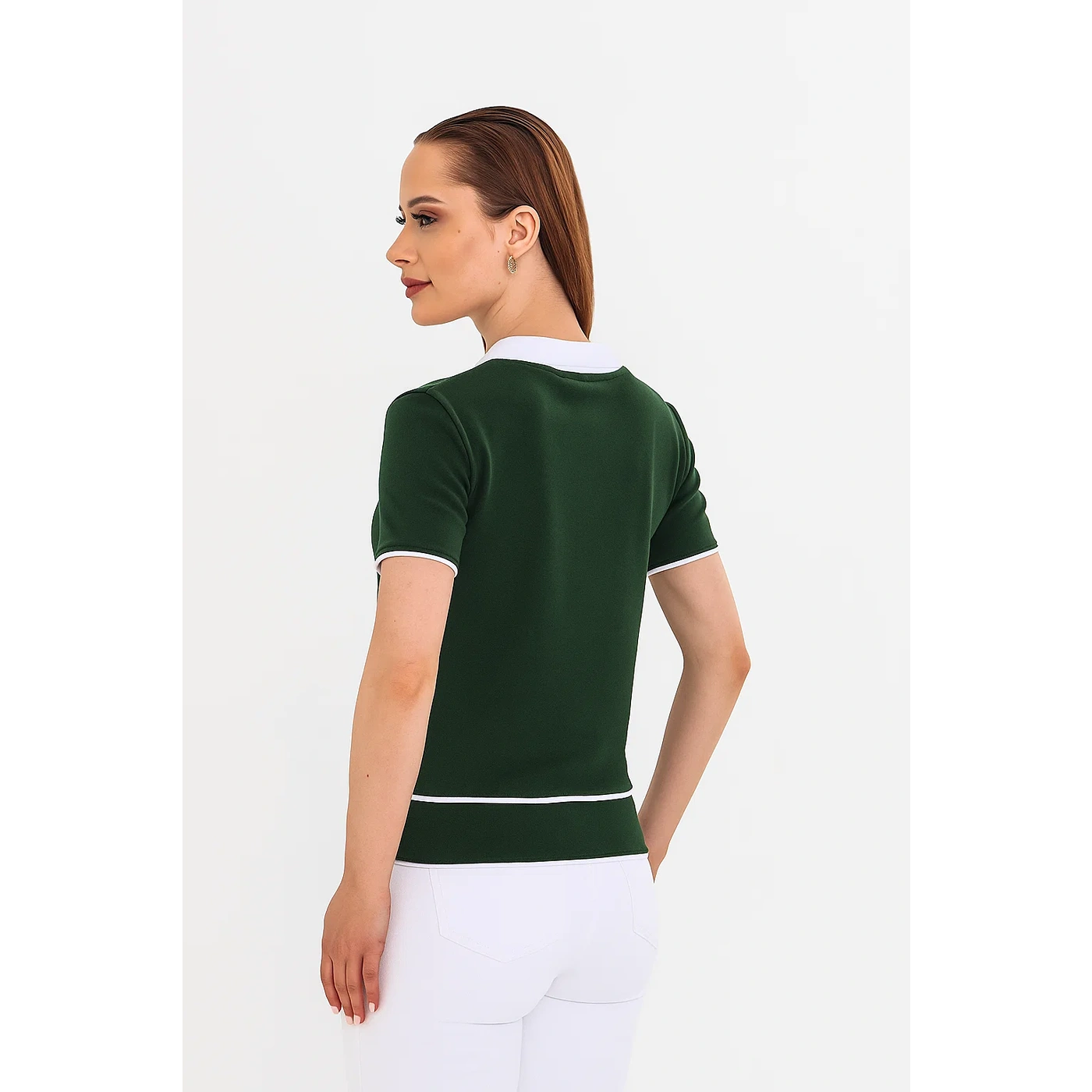 Green Short-Sleeves Contrast Trim Shirt | Montivo Pakistan