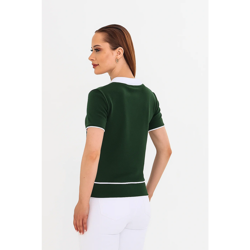 Green Short-Sleeves Contrast Trim Shirt | Montivo Pakistan