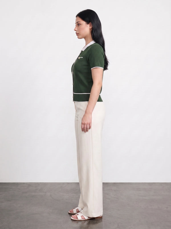 Green Short-Sleeves Contrast Trim Shirt | Montivo Pakistan