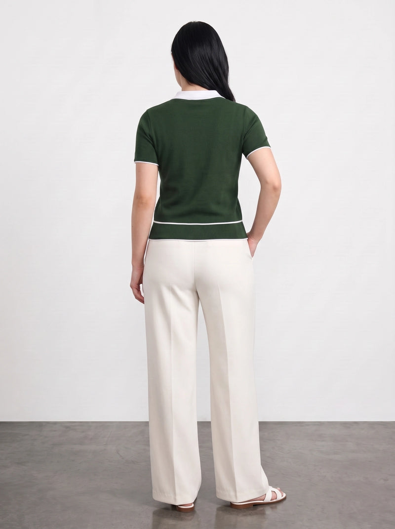 Green Short-Sleeves Contrast Trim Shirt | Montivo Pakistan