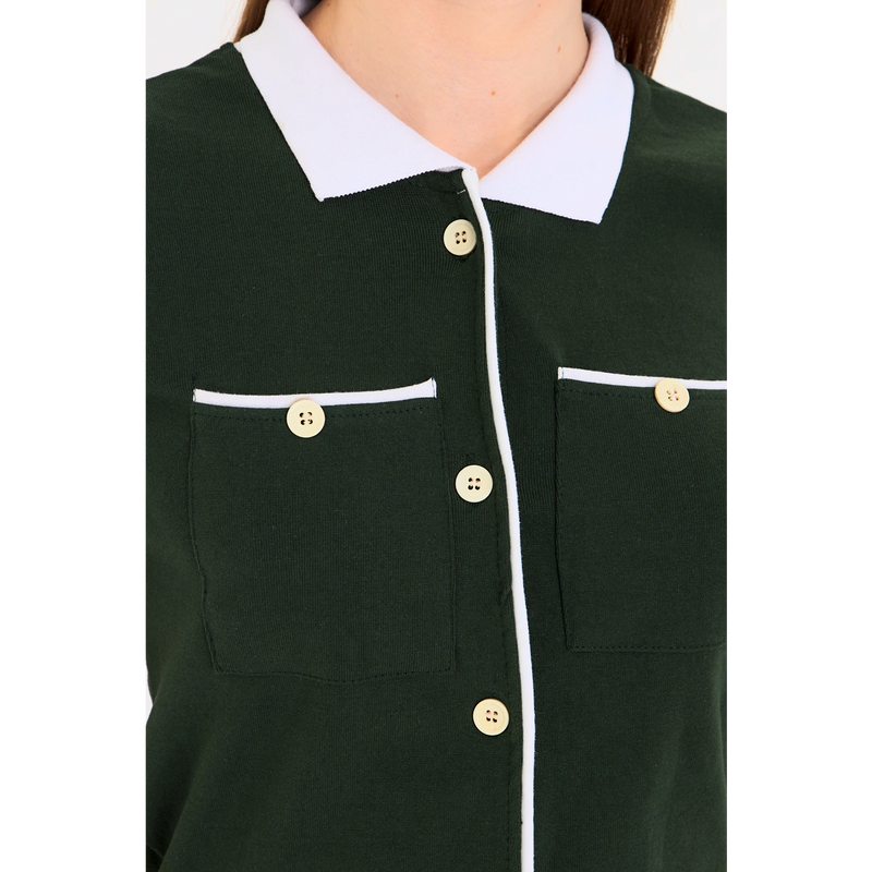 Green Short-Sleeves Contrast Trim Shirt | Montivo Pakistan