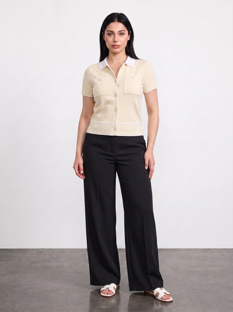 Off-White Short-Sleeves Contrast Trim Shirt | Montivo Pakistan