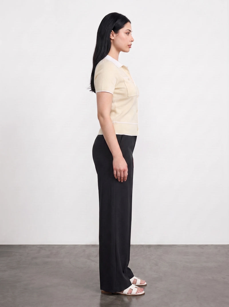 Off-White Short-Sleeves Contrast Trim Shirt | Montivo Pakistan
