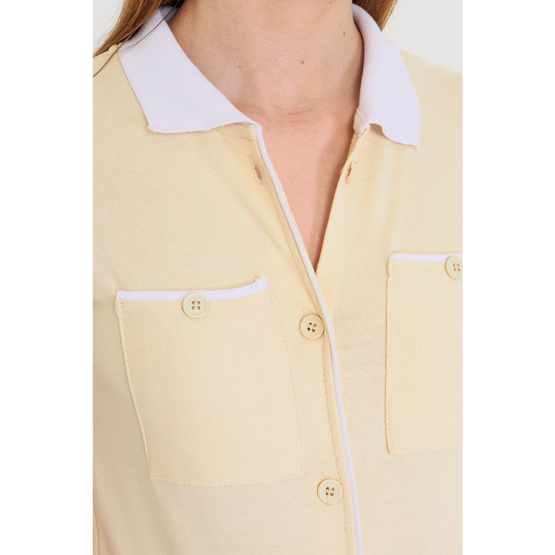 Off-White Short-Sleeves Contrast Trim Shirt | Montivo Pakistan