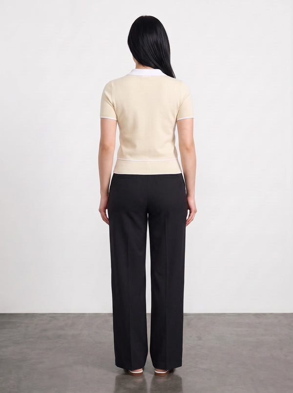 Off-White Short-Sleeves Contrast Trim Shirt | Montivo Pakistan