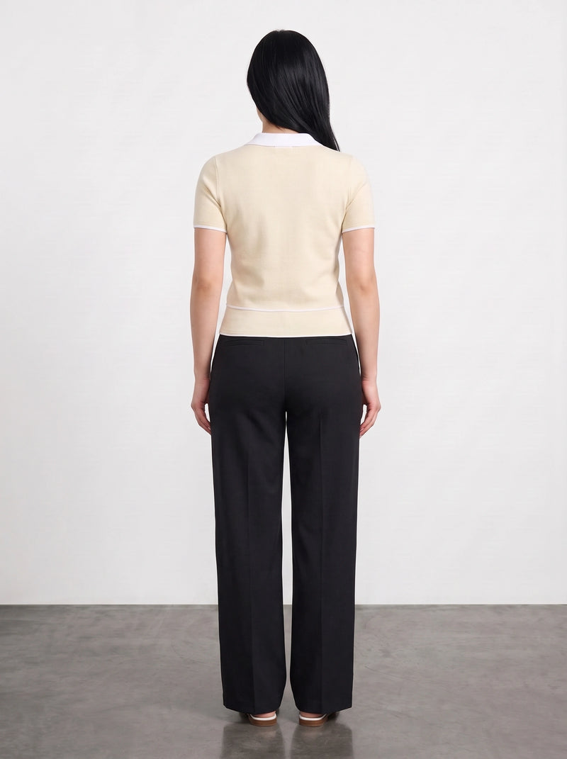 Off-White Short-Sleeves Contrast Trim Shirt | Montivo Pakistan