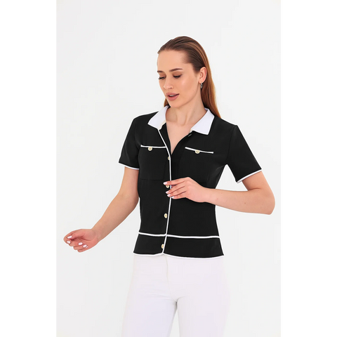 Black Short-Sleeves Contrast Trim Shirt | Montivo Pakistan