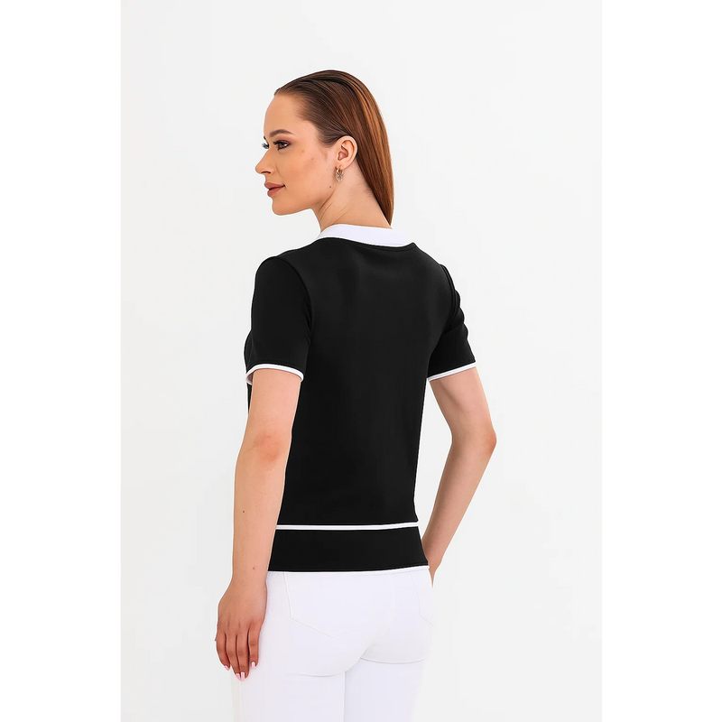 Black Short-Sleeves Contrast Trim Shirt | Montivo Pakistan