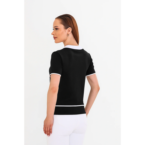 Black Short-Sleeves Contrast Trim Shirt | Montivo Pakistan