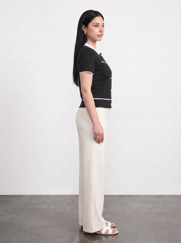 Black Short-Sleeves Contrast Trim Shirt | Montivo Pakistan