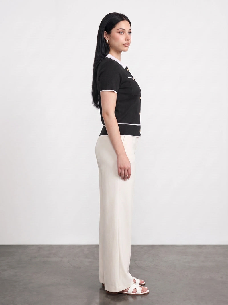 Black Short-Sleeves Contrast Trim Shirt | Montivo Pakistan