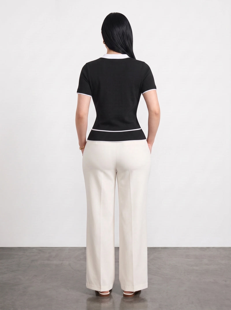 Black Short-Sleeves Contrast Trim Shirt | Montivo Pakistan