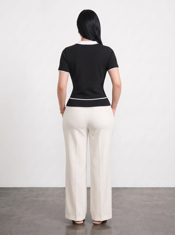 Black Short-Sleeves Contrast Trim Shirt | Montivo Pakistan