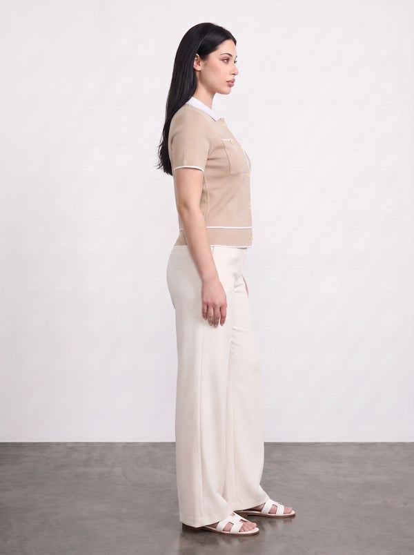 Beige Short-Sleeves Contrast Trim Shirt | Montivo Pakistan