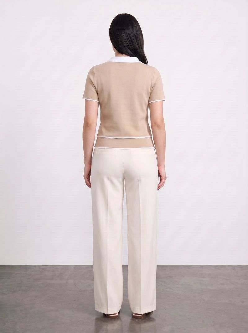 Beige Short-Sleeves Contrast Trim Shirt | Montivo Pakistan