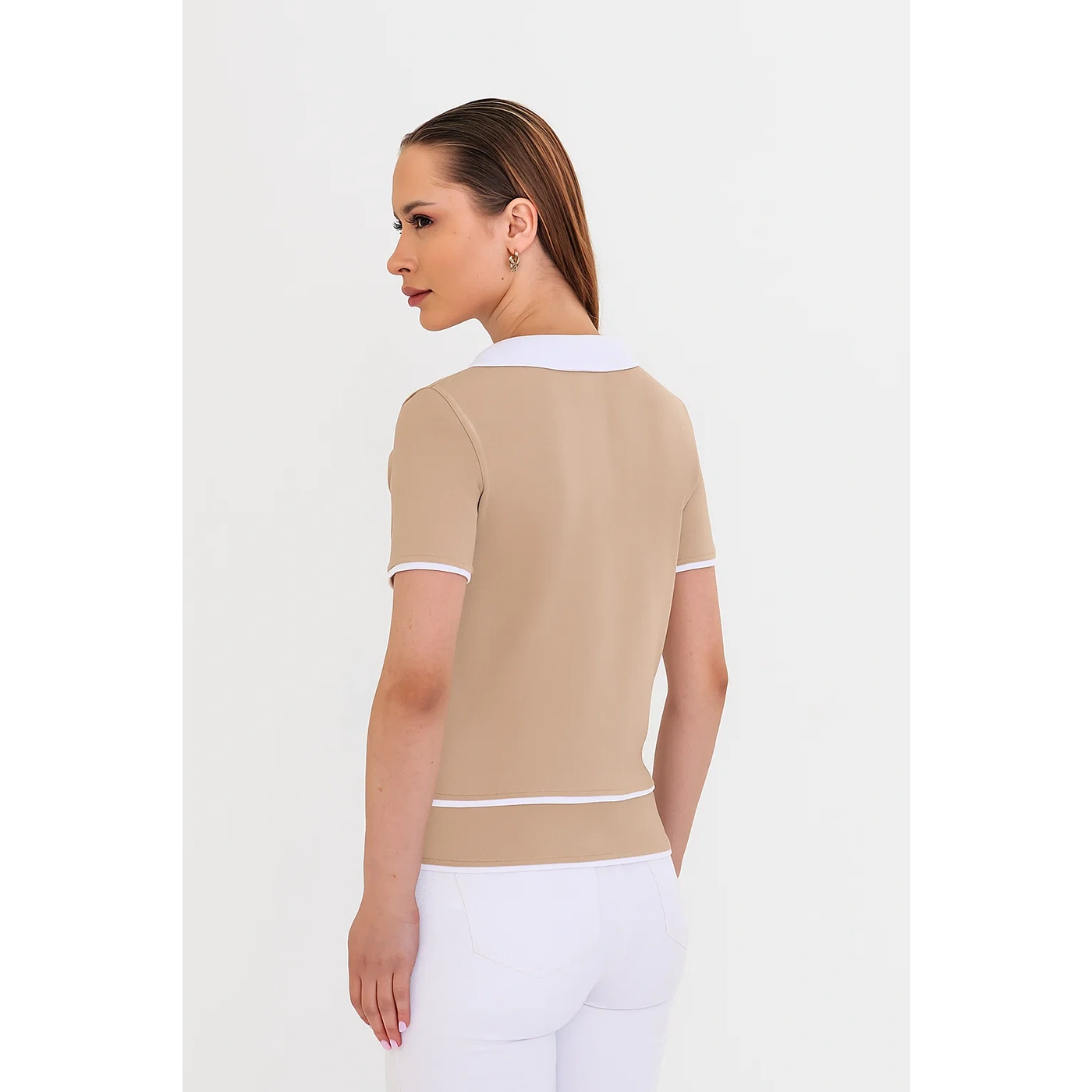Beige Short-Sleeves Contrast Trim Shirt | Montivo Pakistan