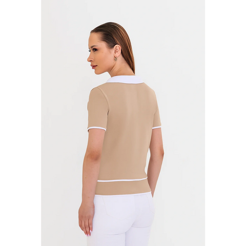 Beige Short-Sleeves Contrast Trim Shirt | Montivo Pakistan