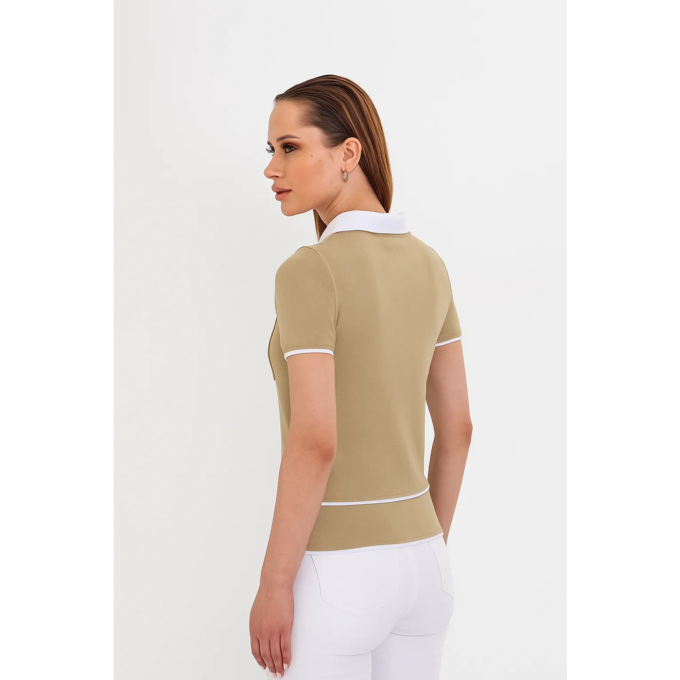 Light Olive Short-Sleeves Contrast Trim Shirt | Montivo Pakistan