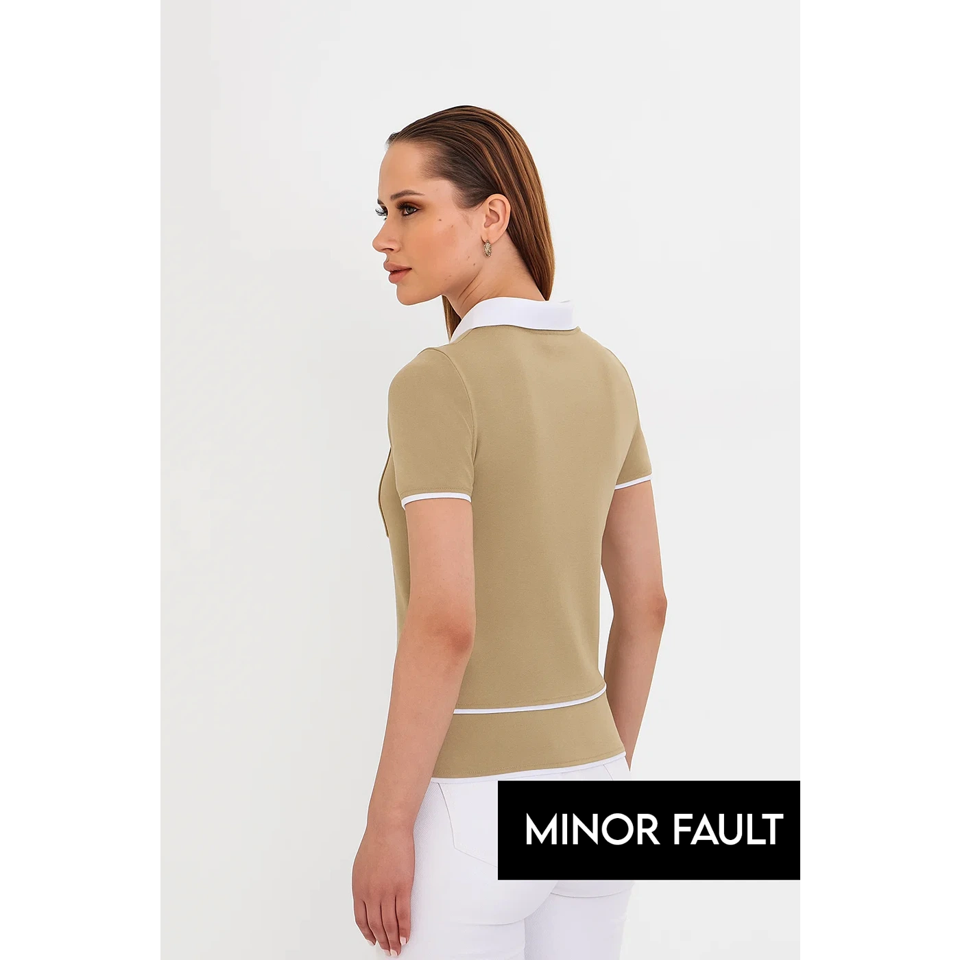 (Minor Fault) Light Olive Short-Sleeves Contrast Trim Shirt | Montivo Pakistan