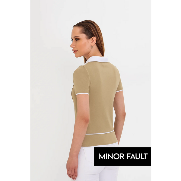 (Minor Fault) Light Olive Short-Sleeves Contrast Trim Shirt | Montivo Pakistan